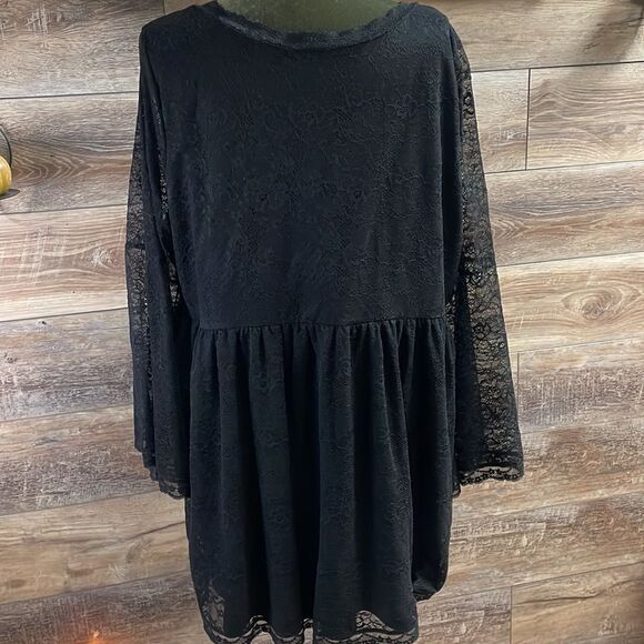 TORRID Womens Plus Size Black Lace BabyDoll Flare Long Sleeves Blouse Size 3 - Picture 7 of 11